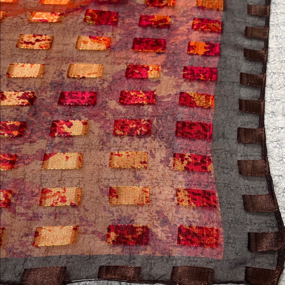 Vintage Silk Scarf Rectangular Checkered Pattern … - image 8